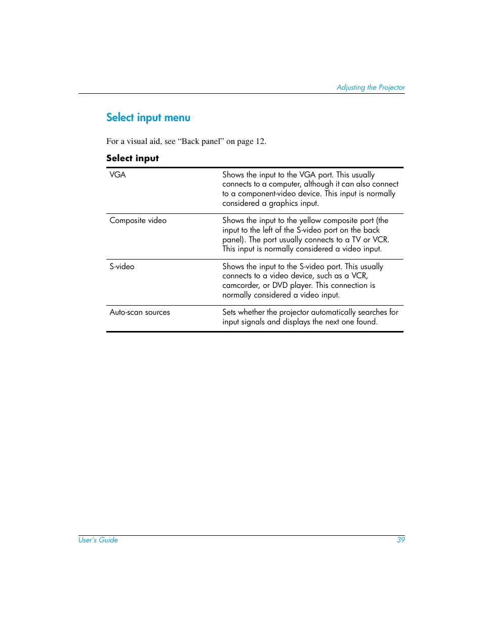 Select input menu | HP mp3220 series User Manual | Page 39 / 78