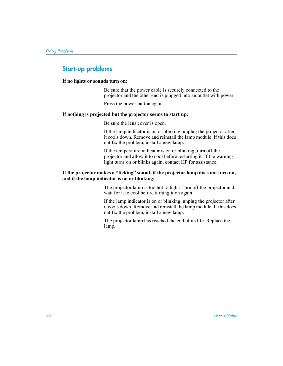 Start-up problems | HP mp3220 series User Manual | Page 56 / 78