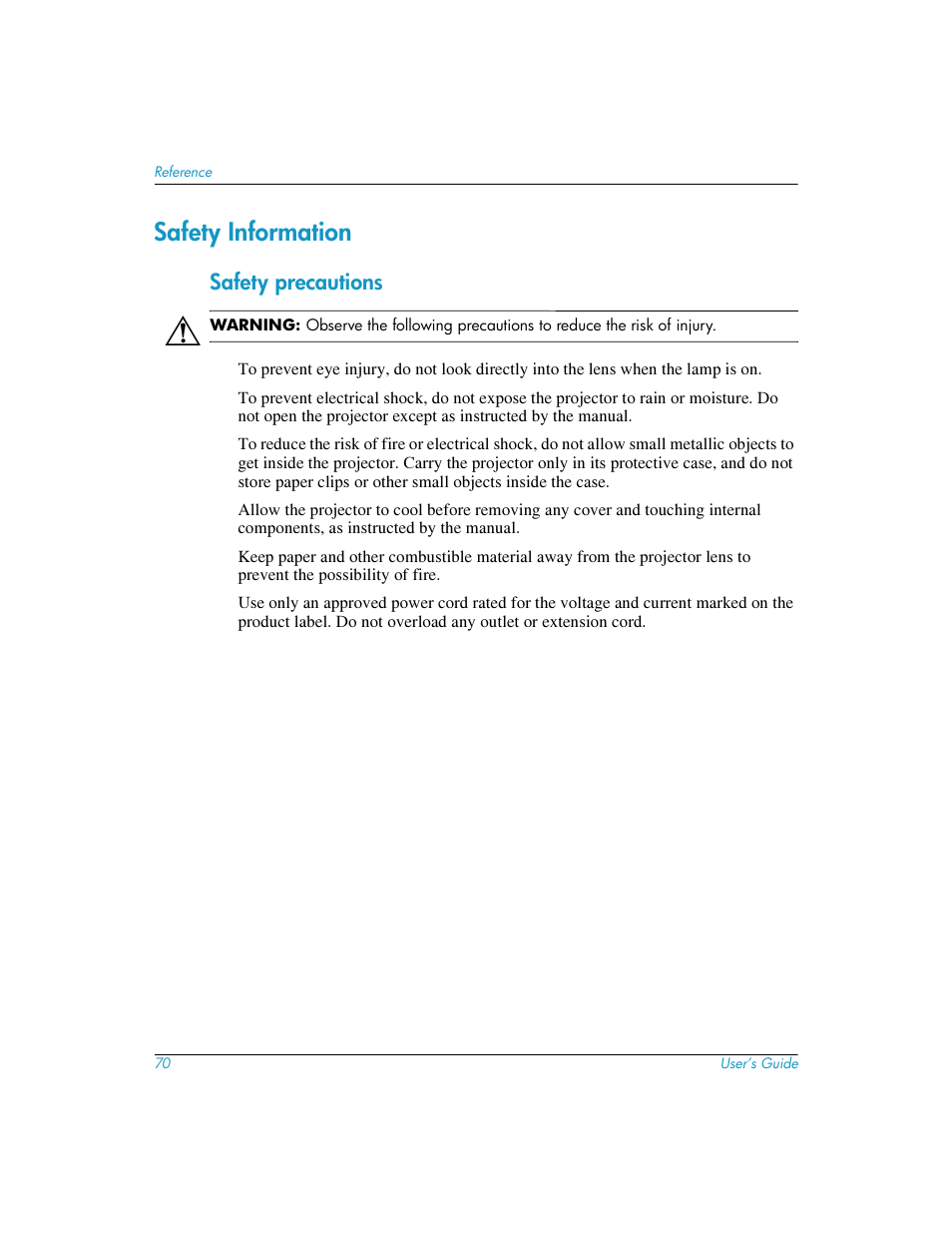 Safety information, Safety precautions | HP mp3220 series User Manual | Page 70 / 78