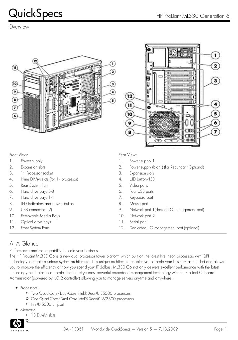 HP Hewlett-Packard ProLiant Generation 6 Desktop Computer ML330 User Manual | 41 pages