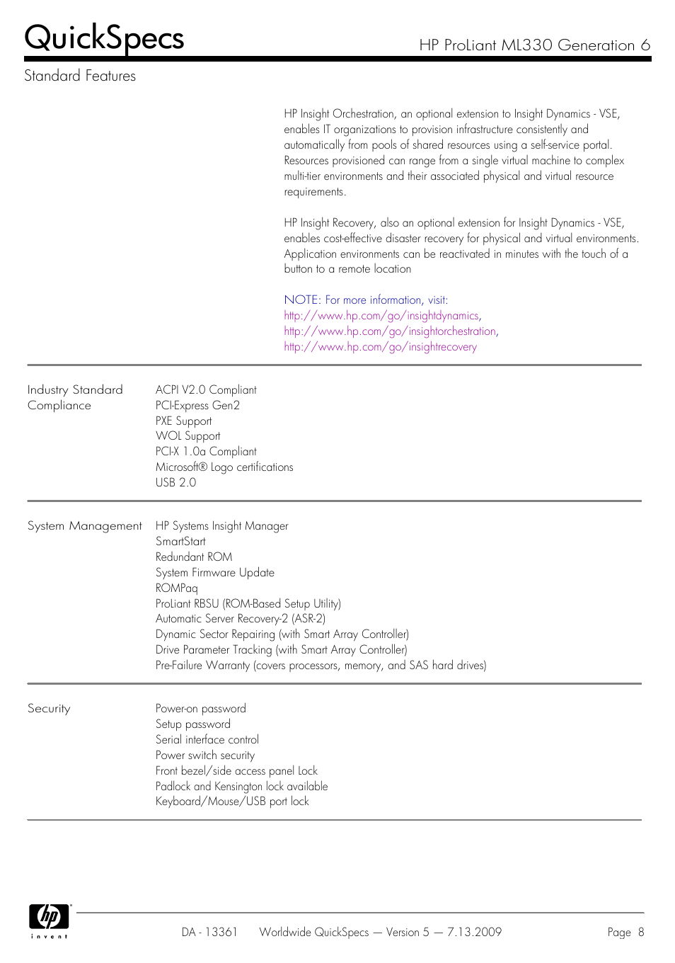 Quickspecs | HP Hewlett-Packard ProLiant Generation 6 Desktop Computer ML330 User Manual | Page 8 / 41