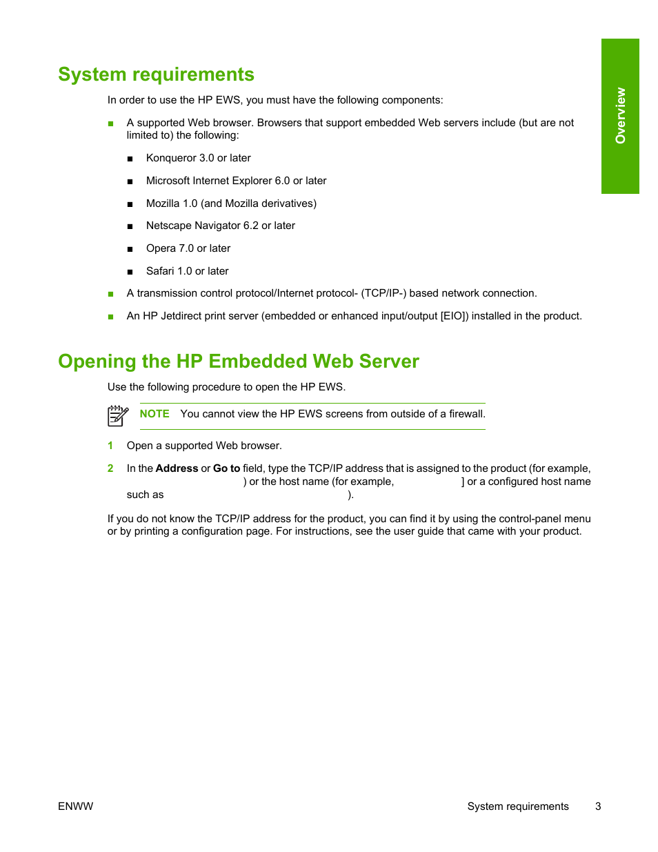 System requirements, Opening the hp embedded web server | HP 3800 Series User Manual | Page 13 / 74