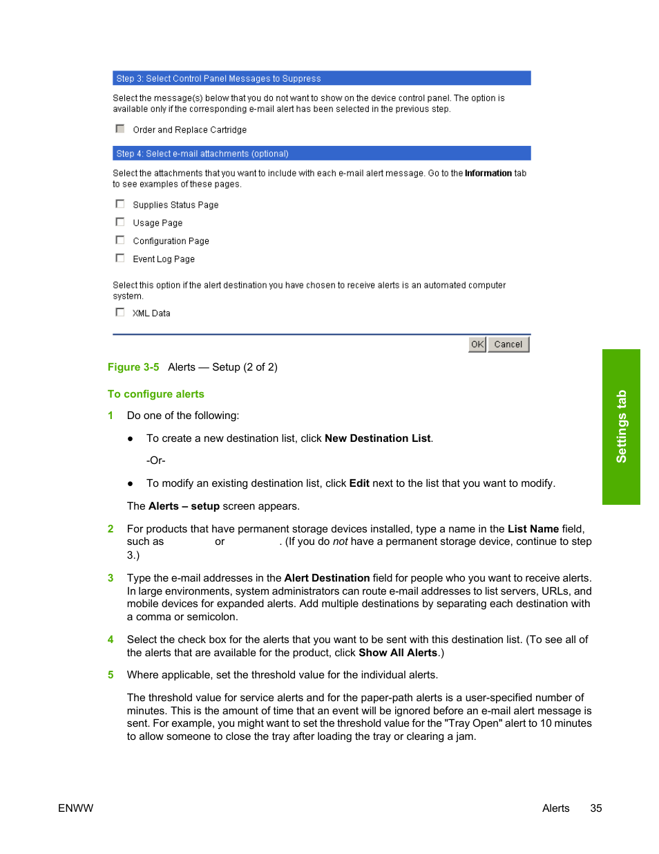 Figure 3-5, Alerts — setup (2 of 2) | HP 3800 Series User Manual | Page 45 / 74