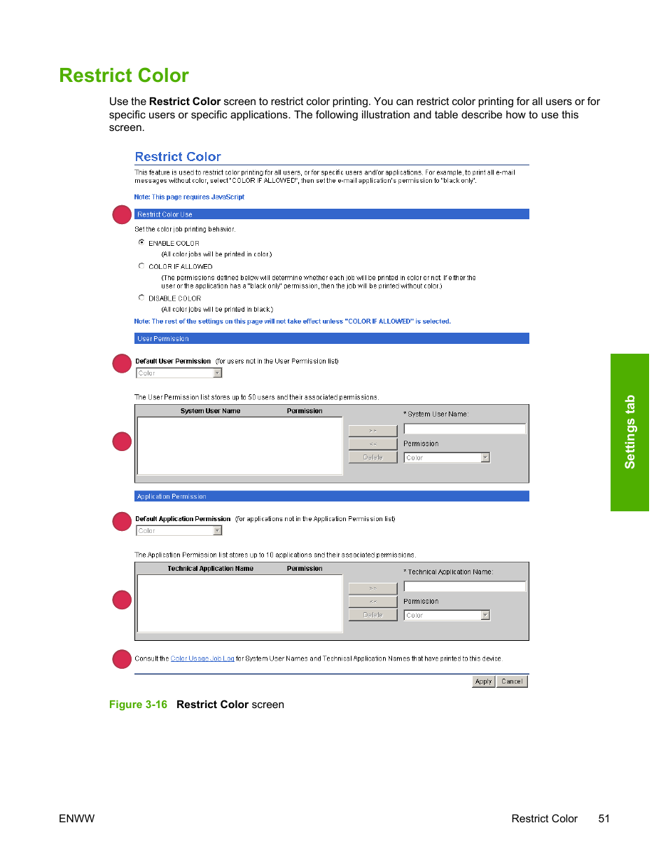 Restrict color, Figure 3-16, Restrict color screen | HP 3800 Series User Manual | Page 61 / 74