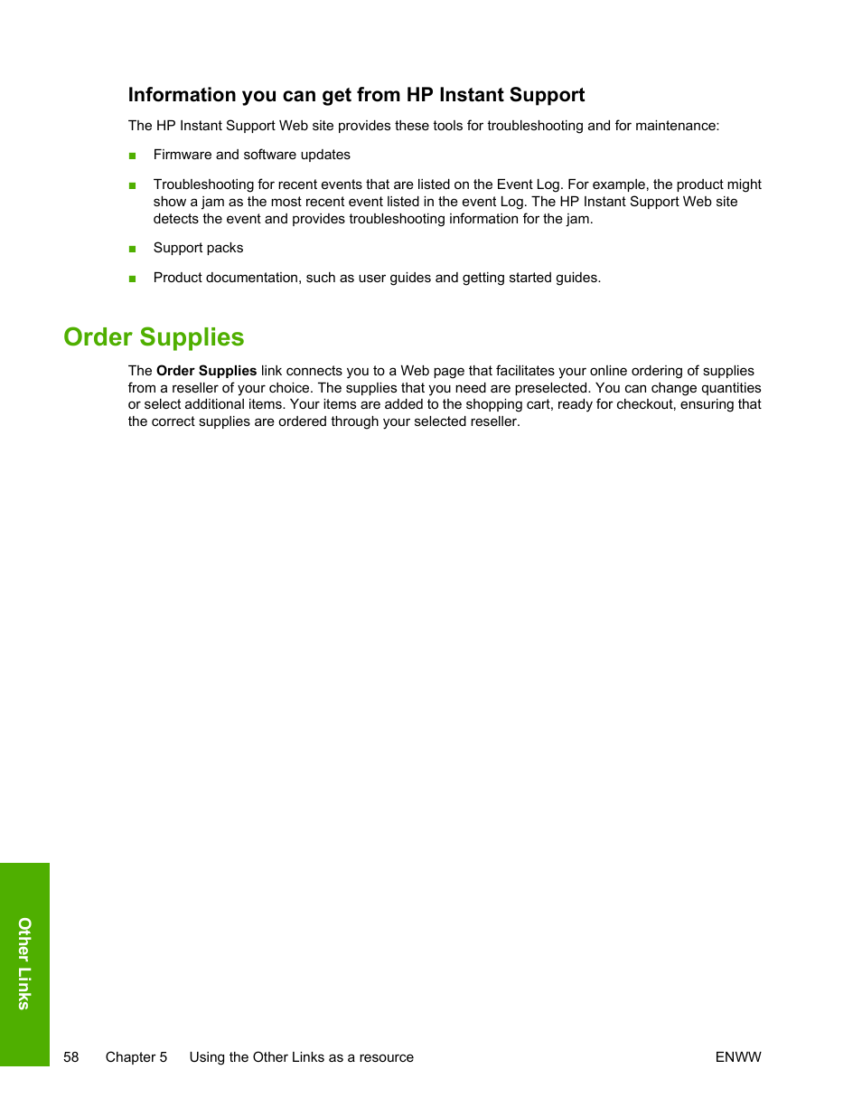 Information you can get from hp instant support, Order supplies | HP 3800 Series User Manual | Page 68 / 74