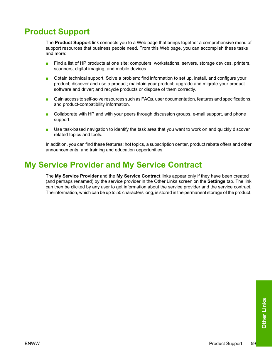 Product support, My service provider and my service contract, My service provider and my | Service contract | HP 3800 Series User Manual | Page 69 / 74