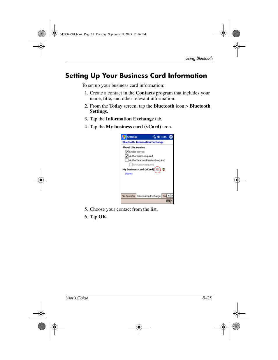 Setting up your business card information, Setting up your business card information –25 | HP h4000 Series User Manual | Page 101 / 143