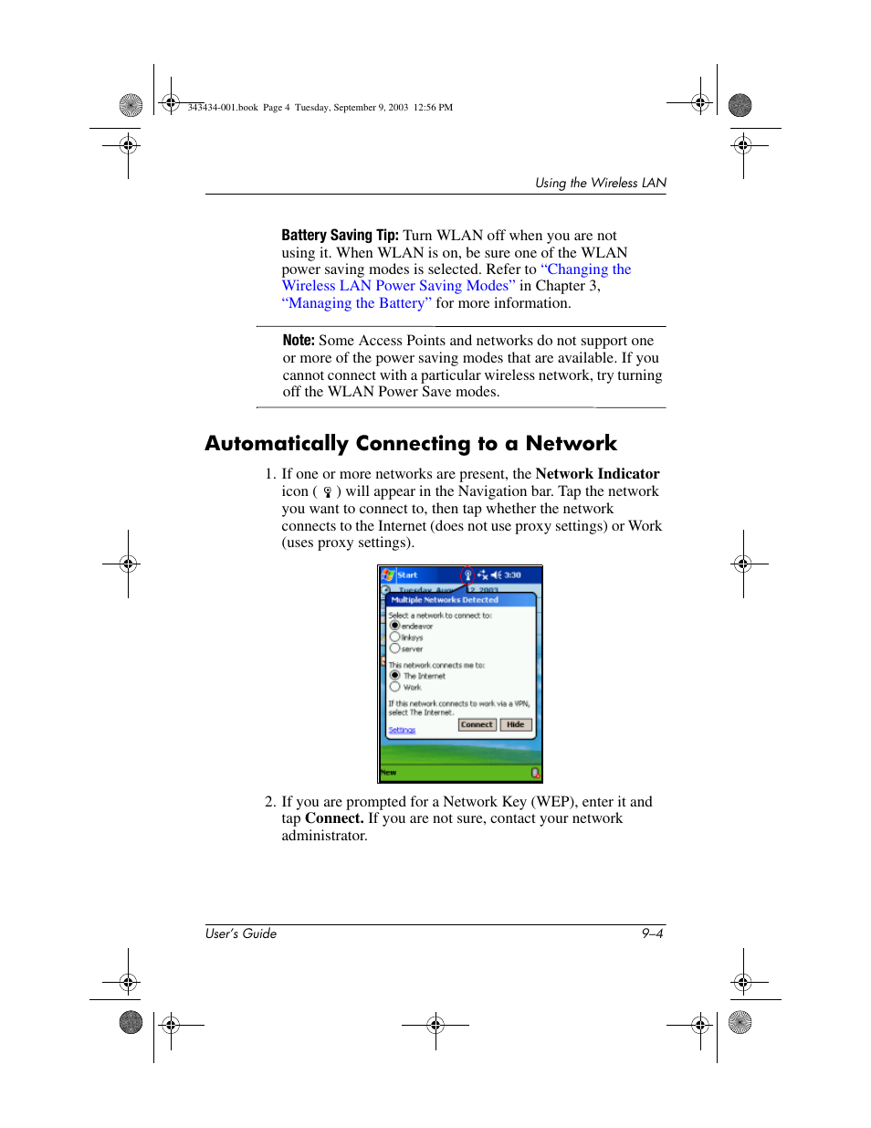 Automatically connecting to a network, Automatically connecting to a network –4 | HP h4000 Series User Manual | Page 109 / 143