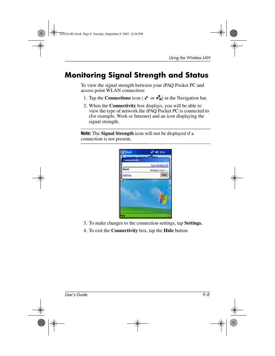 Monitoring signal strength and status, Monitoring signal strength and status –8 | HP h4000 Series User Manual | Page 113 / 143