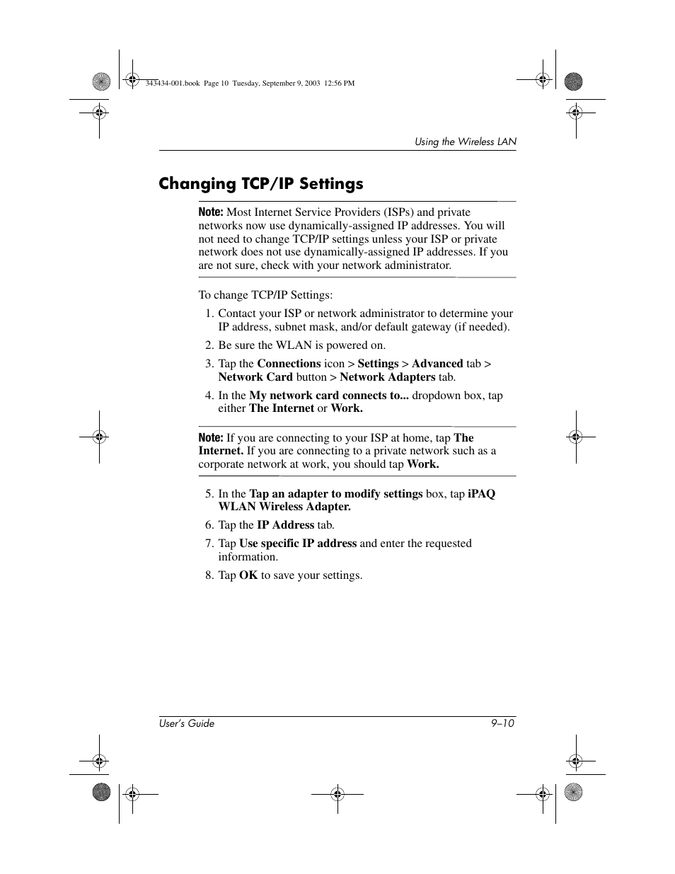 Changing tcp/ip settings, Changing tcp/ip settings –10 | HP h4000 Series User Manual | Page 115 / 143