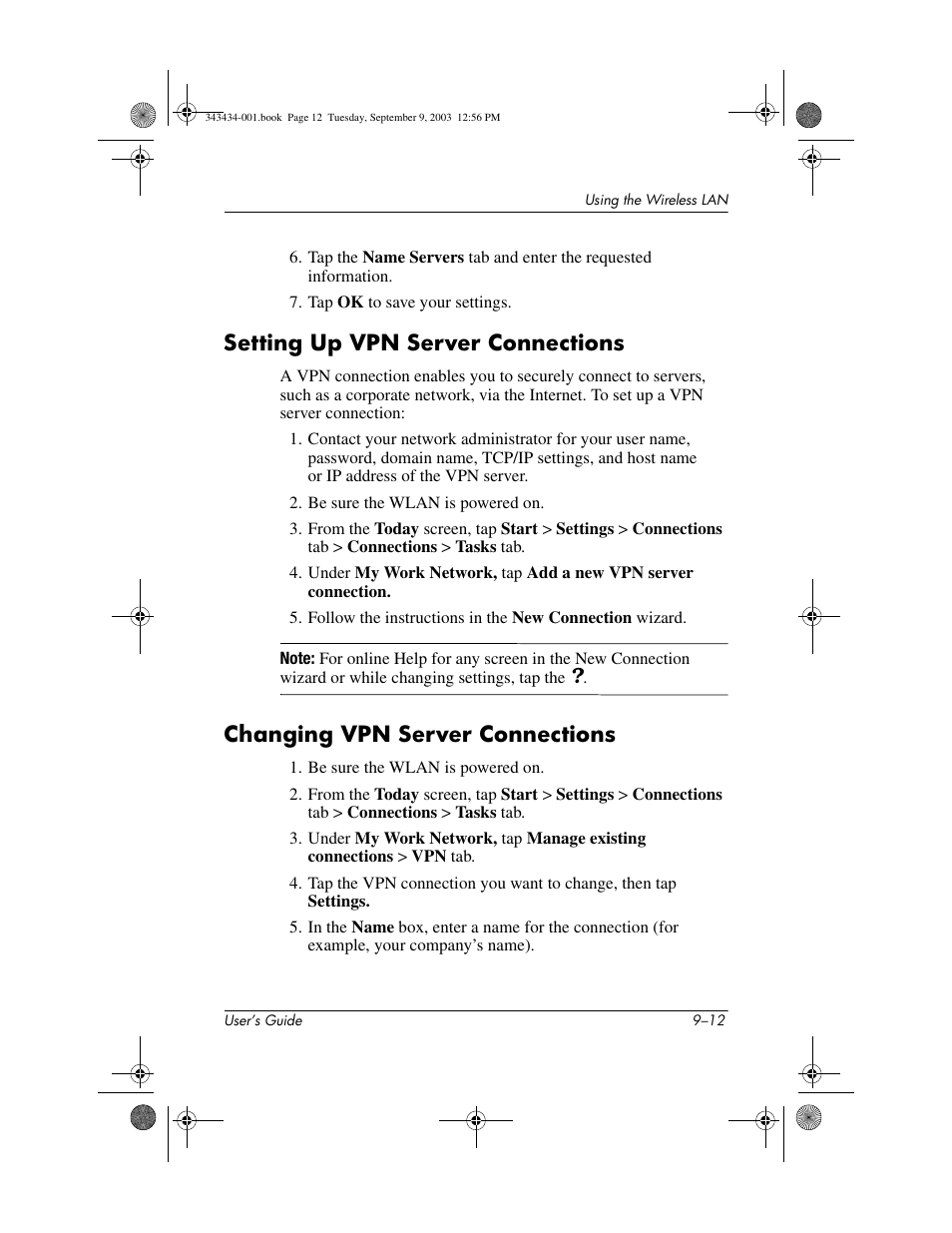 Setting up vpn server connections, Changing vpn server connections, Setting up | Vpn server connections | HP h4000 Series User Manual | Page 117 / 143