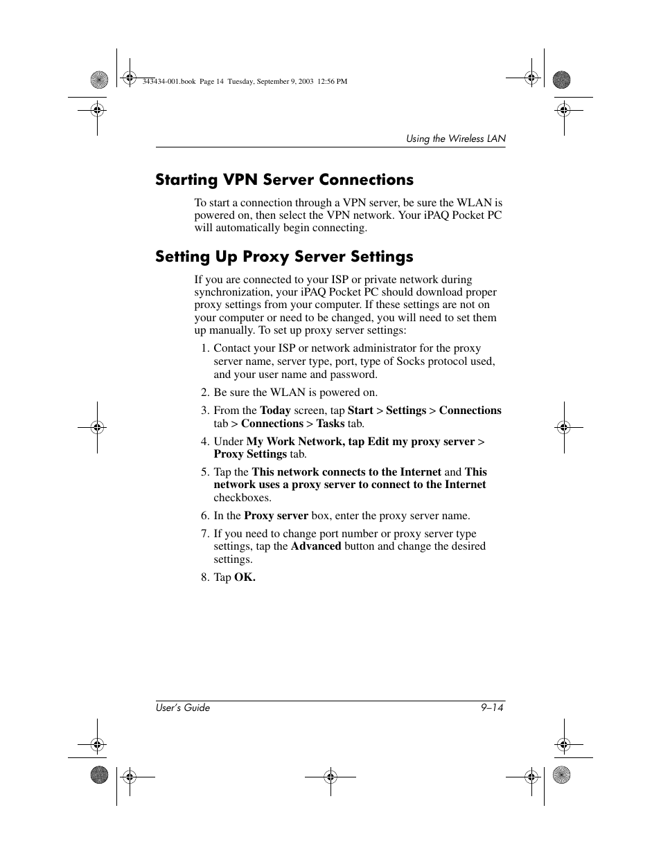 Starting vpn server connections, Setting up proxy server settings, Setting up proxy server | Settings | HP h4000 Series User Manual | Page 119 / 143