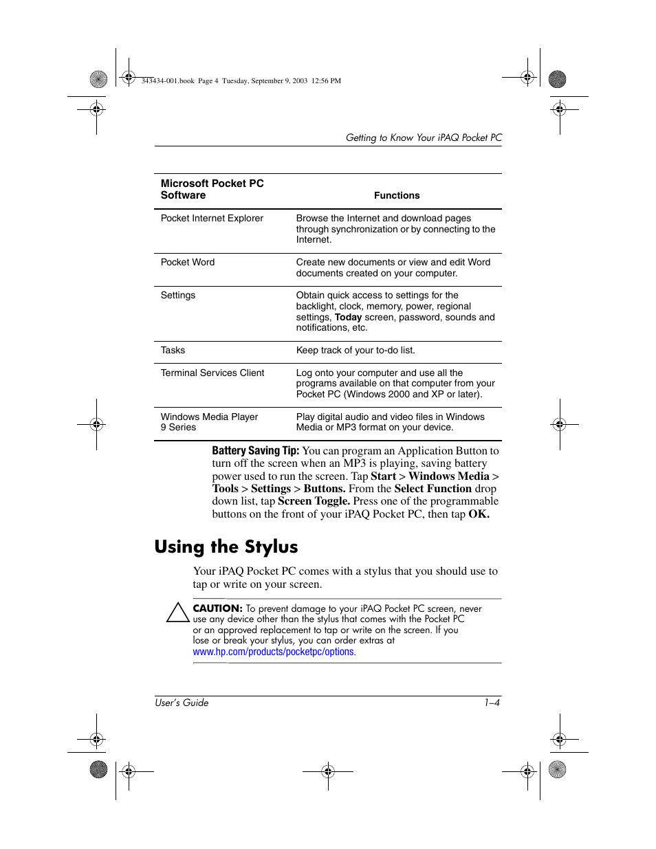 Using the stylus, Using the stylus –4 | HP h4000 Series User Manual | Page 12 / 143