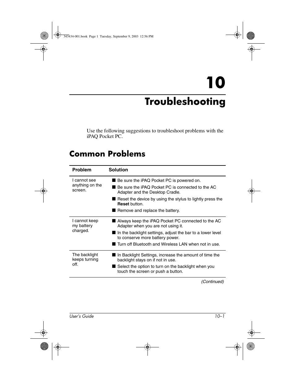 Troubleshooting, Common problems, 10 troubleshooting | Common problems –1 | HP h4000 Series User Manual | Page 122 / 143