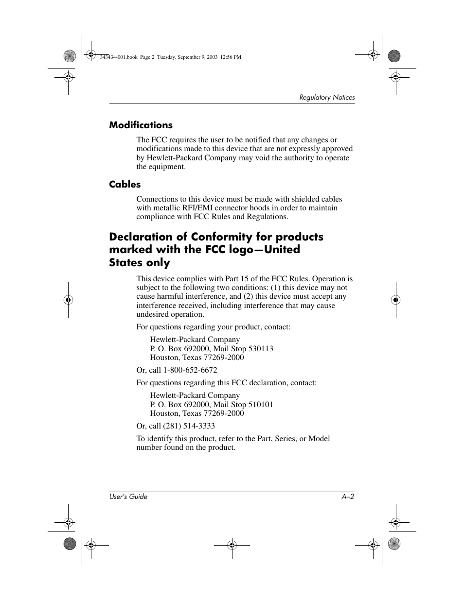 Modifications, Cables | HP h4000 Series User Manual | Page 134 / 143