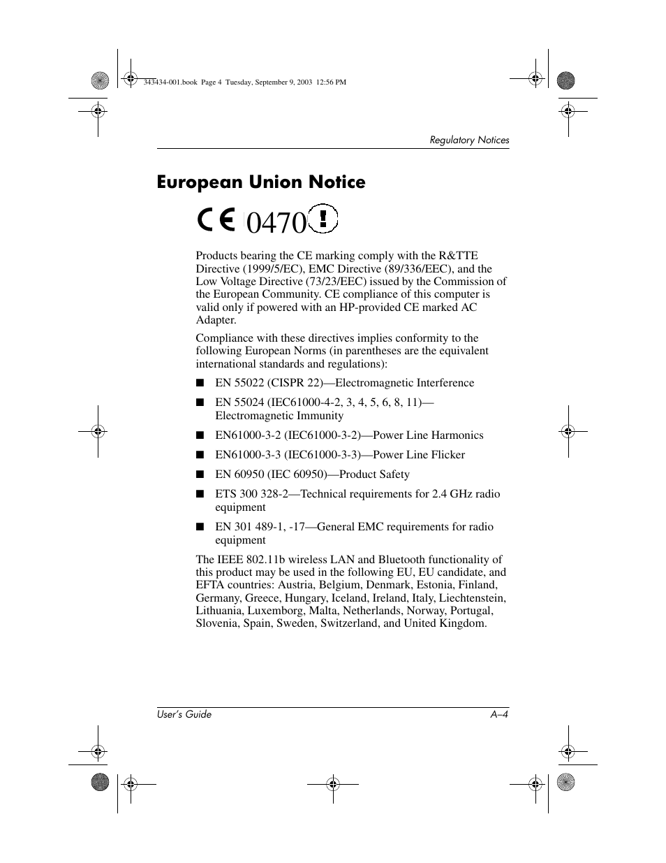 European union notice | HP h4000 Series User Manual | Page 136 / 143