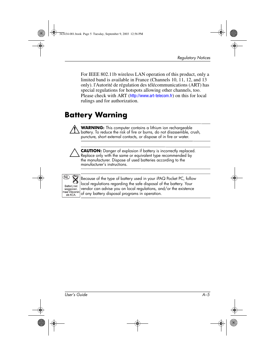 Battery warning | HP h4000 Series User Manual | Page 137 / 143