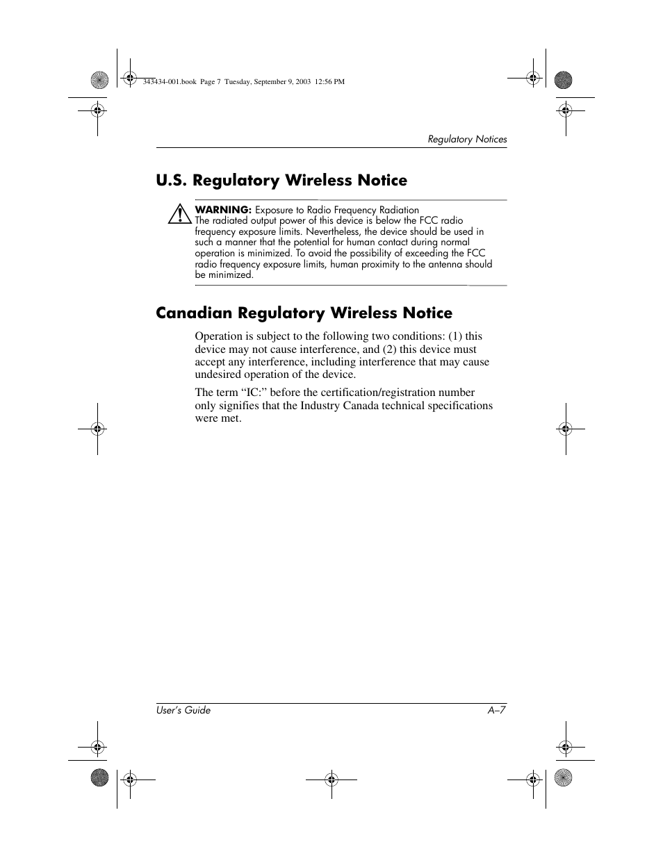 U.s. regulatory wireless notice, Canadian regulatory wireless notice | HP h4000 Series User Manual | Page 139 / 143