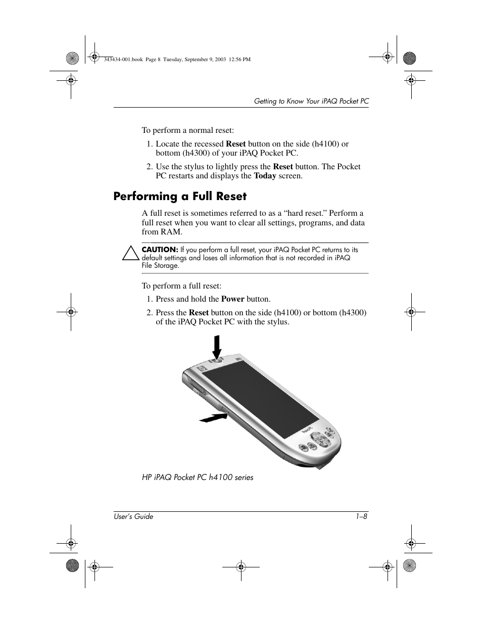 Performing a full reset, Performing a full reset –8 | HP h4000 Series User Manual | Page 16 / 143