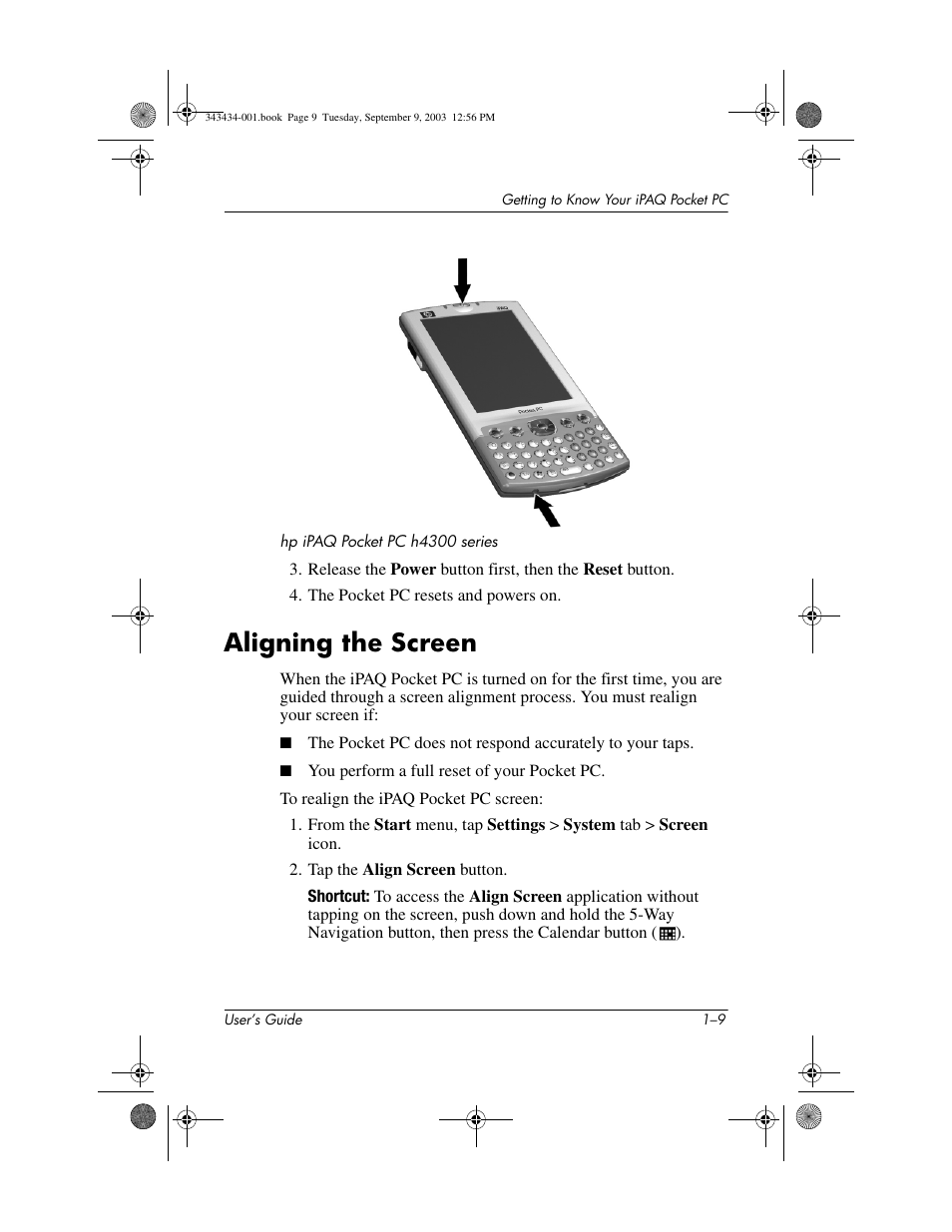 Aligning the screen, Aligning the screen –9 | HP h4000 Series User Manual | Page 17 / 143
