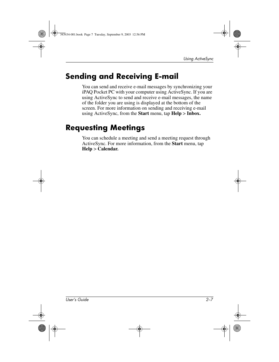 Sending and receiving e-mail, Requesting meetings | HP h4000 Series User Manual | Page 25 / 143