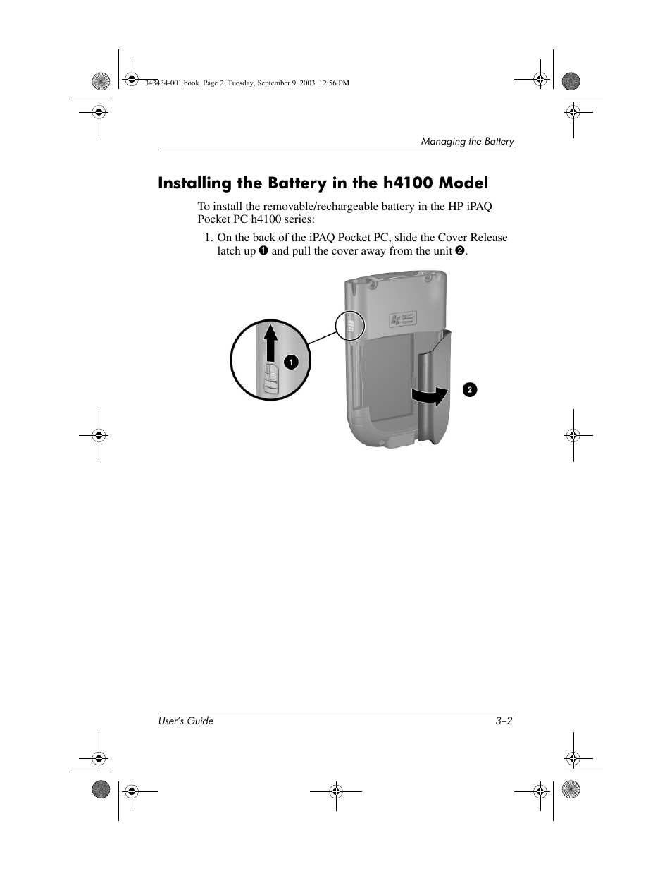 Installing the battery in the h4100 model, Installing the battery in the h4100 model –2 | HP h4000 Series User Manual | Page 27 / 143