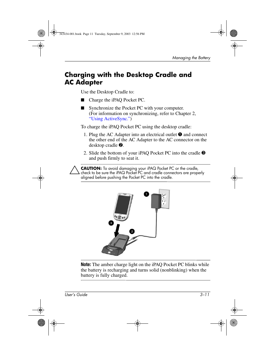 Charging with the desktop cradle and ac adapter | HP h4000 Series User Manual | Page 36 / 143