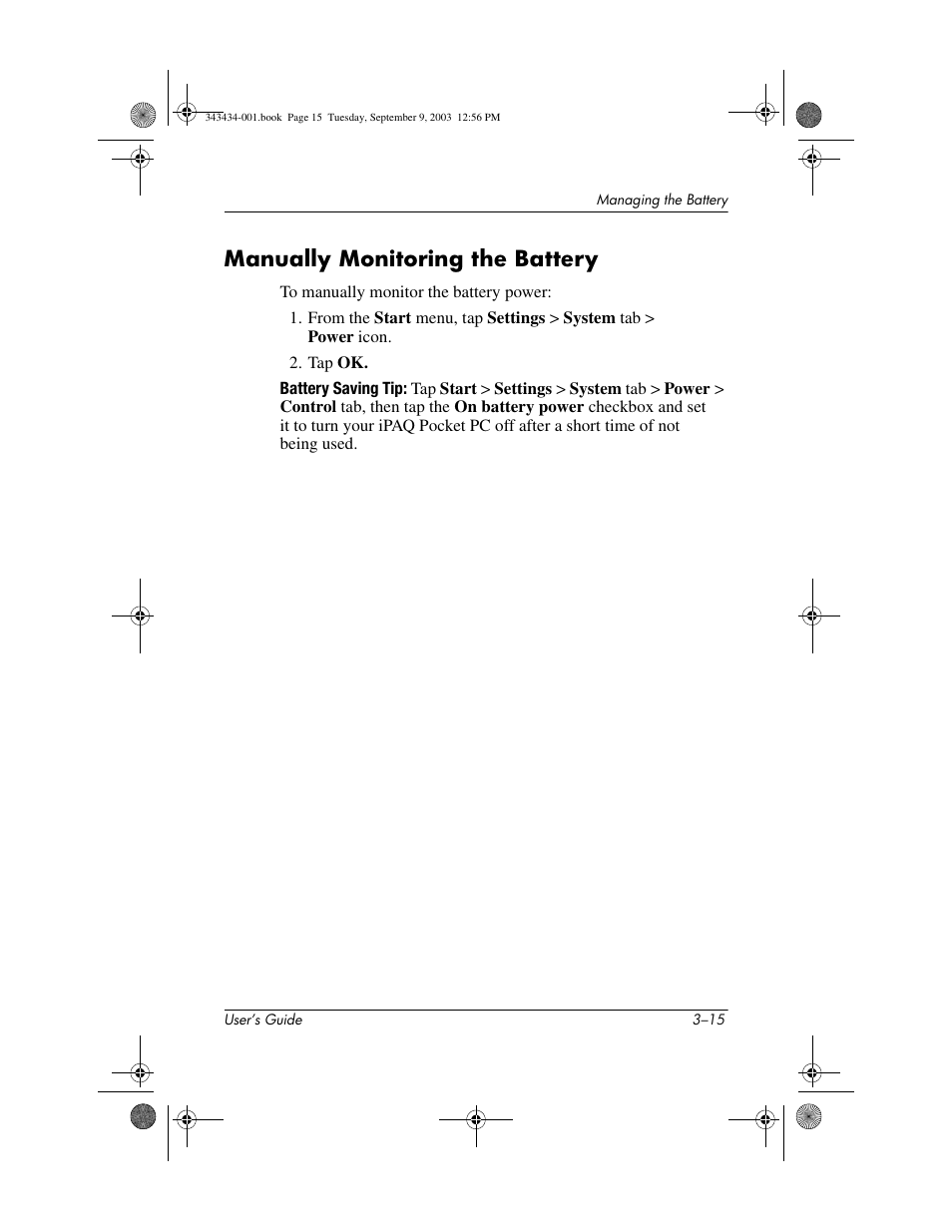 Manually monitoring the battery, Manually monitoring the battery –15 | HP h4000 Series User Manual | Page 40 / 143