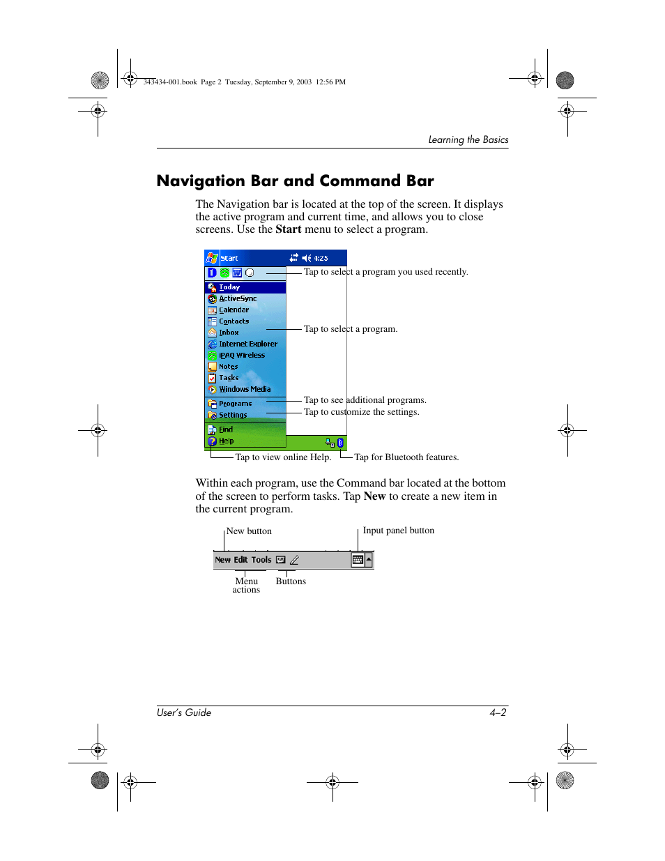 Navigation bar and command bar, Navigation bar and command bar –2 | HP h4000 Series User Manual | Page 42 / 143