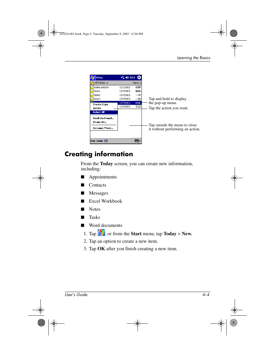 Creating information, Creating information –4 | HP h4000 Series User Manual | Page 44 / 143