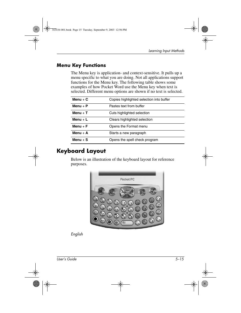 Menu key functions, Keyboard layout, Keyboard layout –15 | HP h4000 Series User Manual | Page 68 / 143