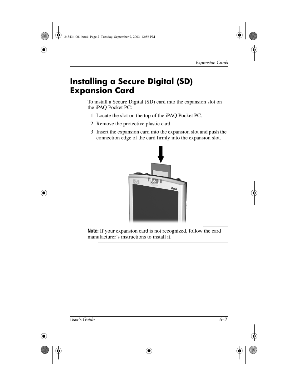 Installing a secure digital (sd) expansion card, Installing a secure digital (sd) expansion card –2 | HP h4000 Series User Manual | Page 72 / 143