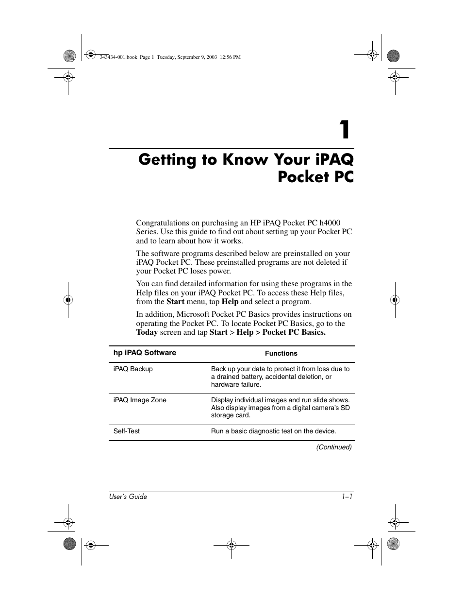 Getting to know your ipaq pocket pc, 1 getting to know your ipaq pocket pc | HP h4000 Series User Manual | Page 9 / 143