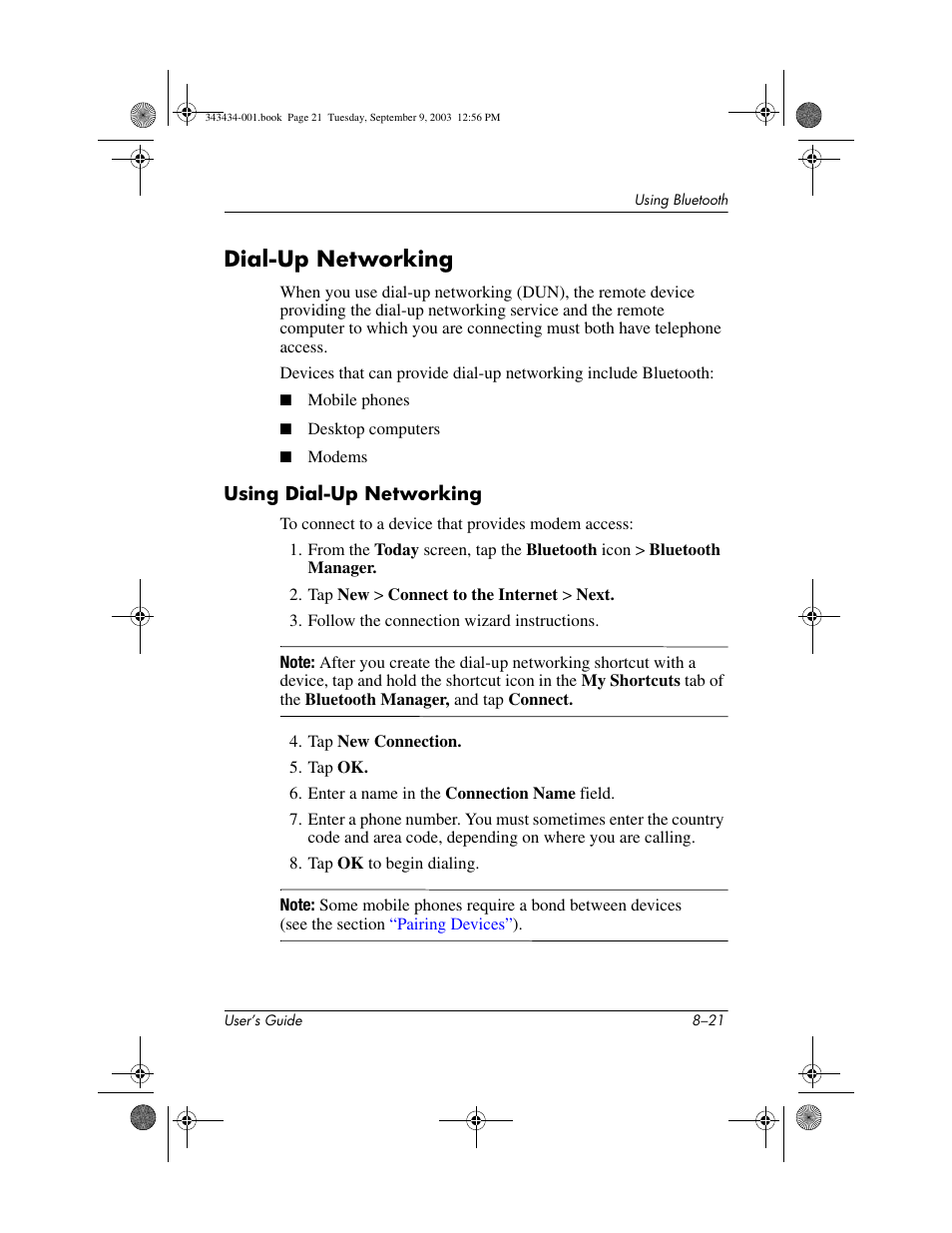 Dial-up networking, Using dial-up networking, Dial-up networking –21 | HP h4000 Series User Manual | Page 97 / 143
