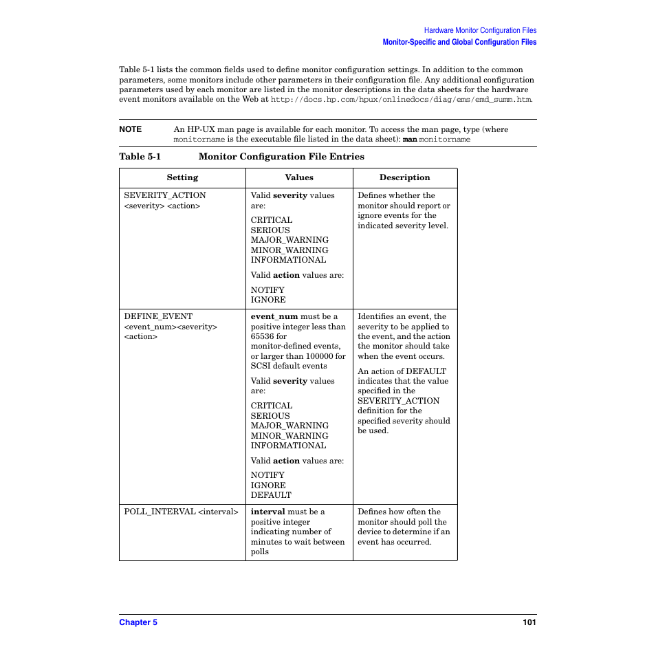 Table 5-1. monitor configuration file entries | HP B6191-90029 User Manual | Page 101 / 140