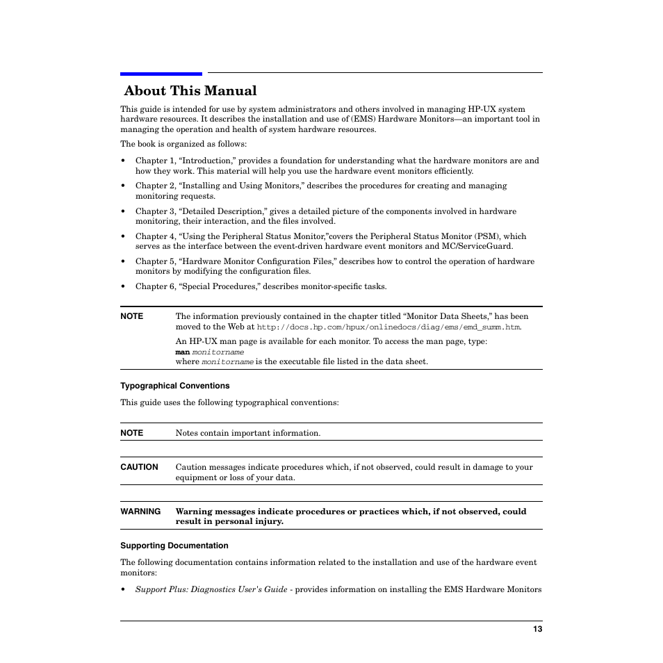 About this manual | HP B6191-90029 User Manual | Page 13 / 140