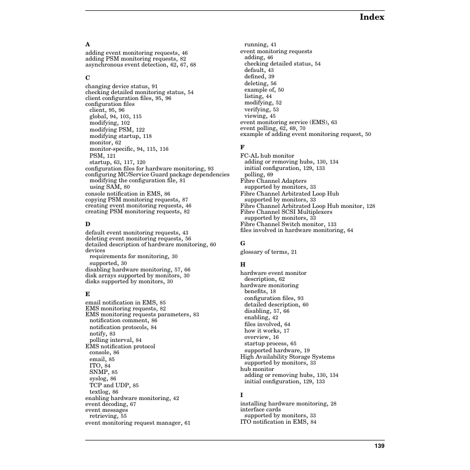 Index | HP B6191-90029 User Manual | Page 139 / 140