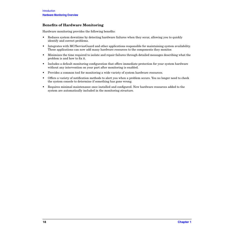 Benefits of hardware monitoring | HP B6191-90029 User Manual | Page 18 / 140