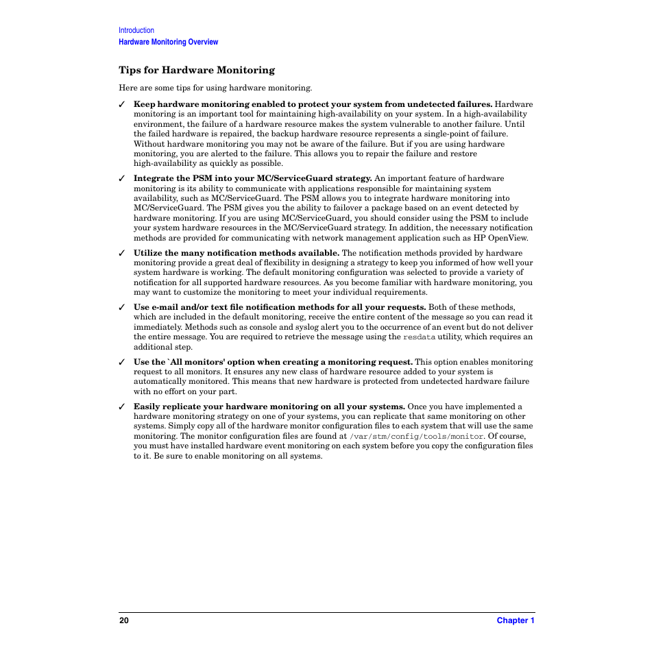 Tips for hardware monitoring | HP B6191-90029 User Manual | Page 20 / 140