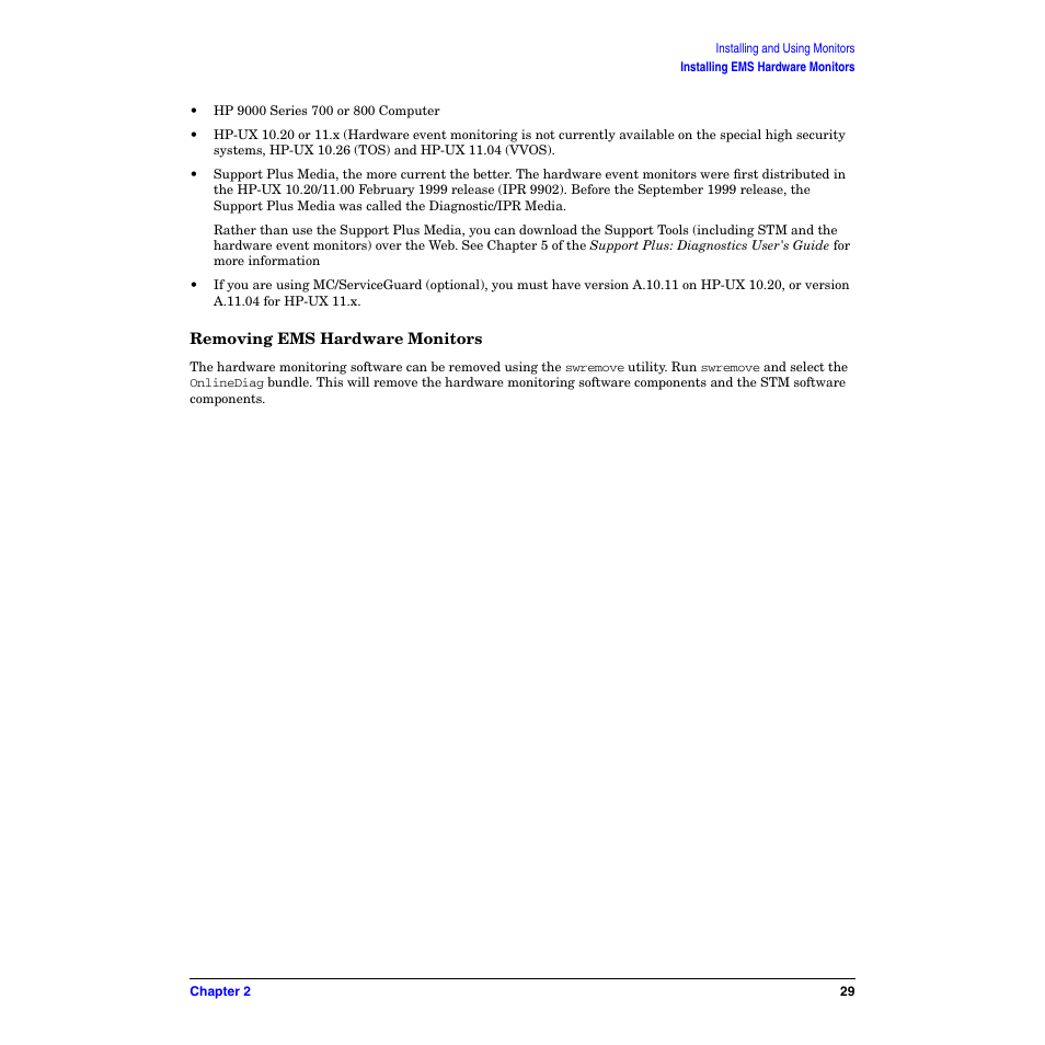 Removing ems hardware monitors | HP B6191-90029 User Manual | Page 29 / 140