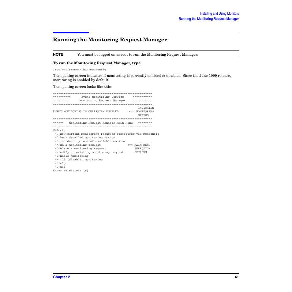 Running the monitoring request manager | HP B6191-90029 User Manual | Page 41 / 140