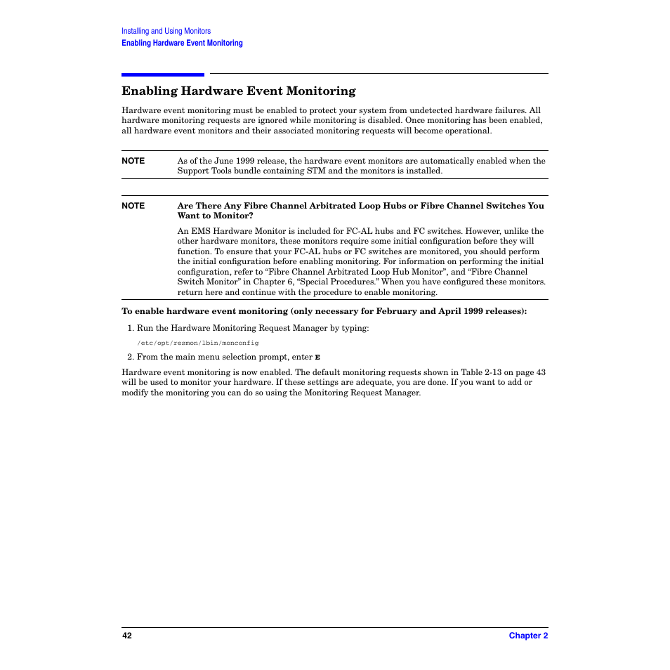Enabling hardware event monitoring | HP B6191-90029 User Manual | Page 42 / 140