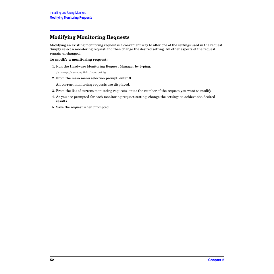 Modifying monitoring requests | HP B6191-90029 User Manual | Page 52 / 140