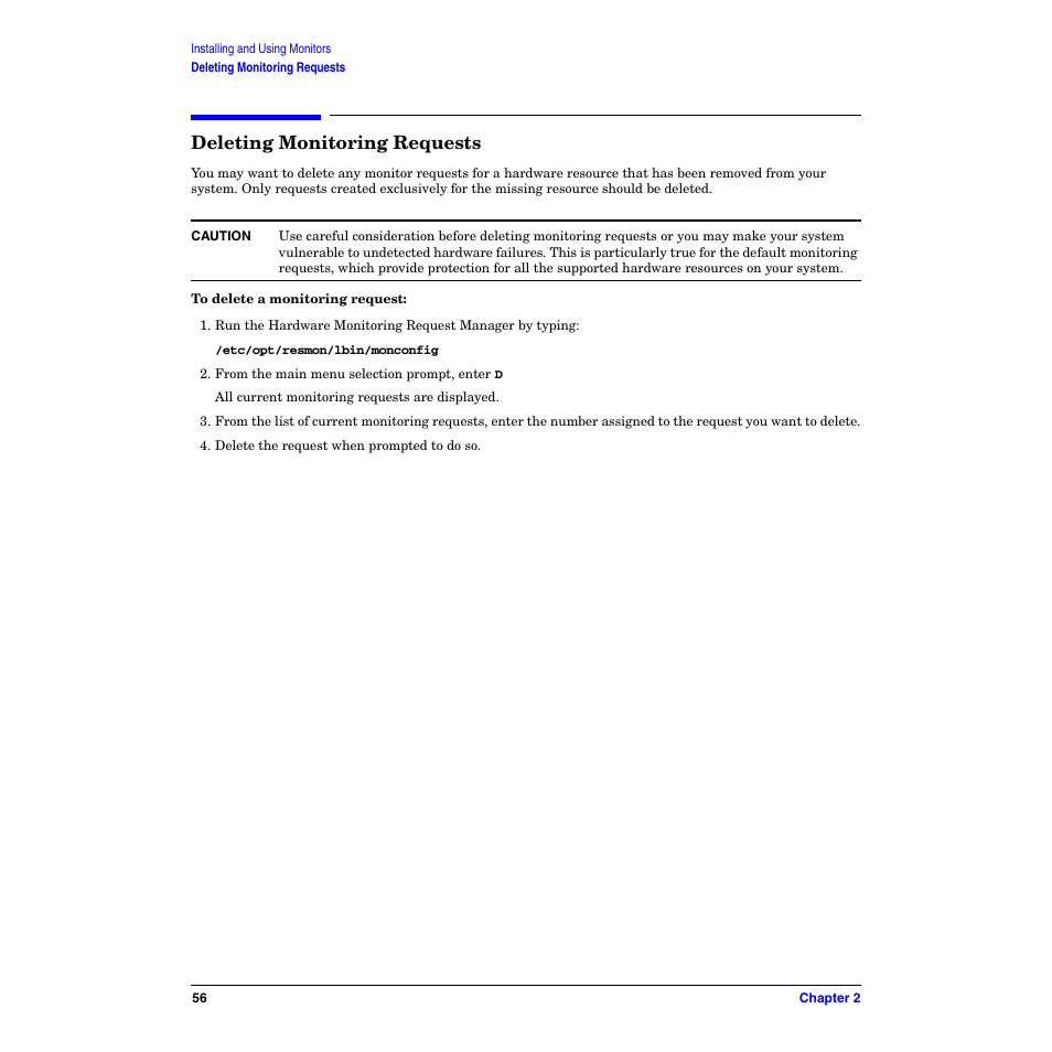Deleting monitoring requests | HP B6191-90029 User Manual | Page 56 / 140