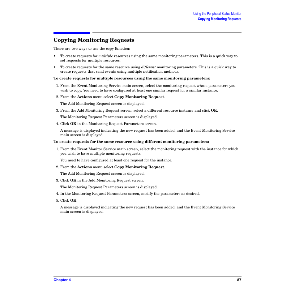 Copying monitoring requests | HP B6191-90029 User Manual | Page 87 / 140