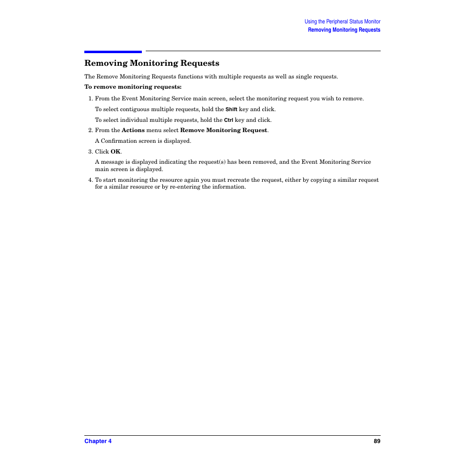 Removing monitoring requests | HP B6191-90029 User Manual | Page 89 / 140