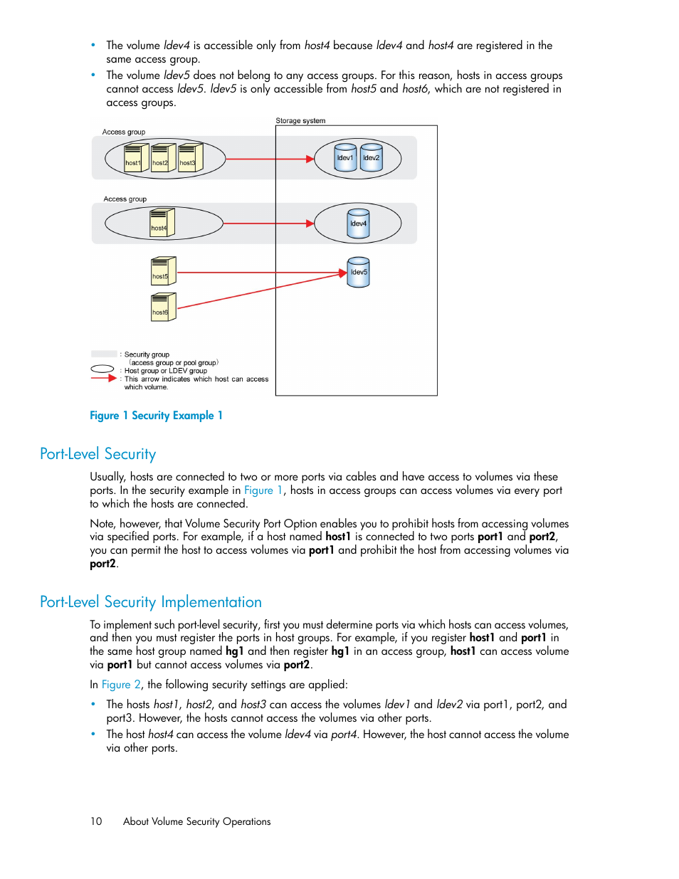 Port-level security, Port-level security implementation, 10 port-level security implementation | Security example 1 | HP STORAGEWORKS XP24000 User Manual | Page 10 / 76