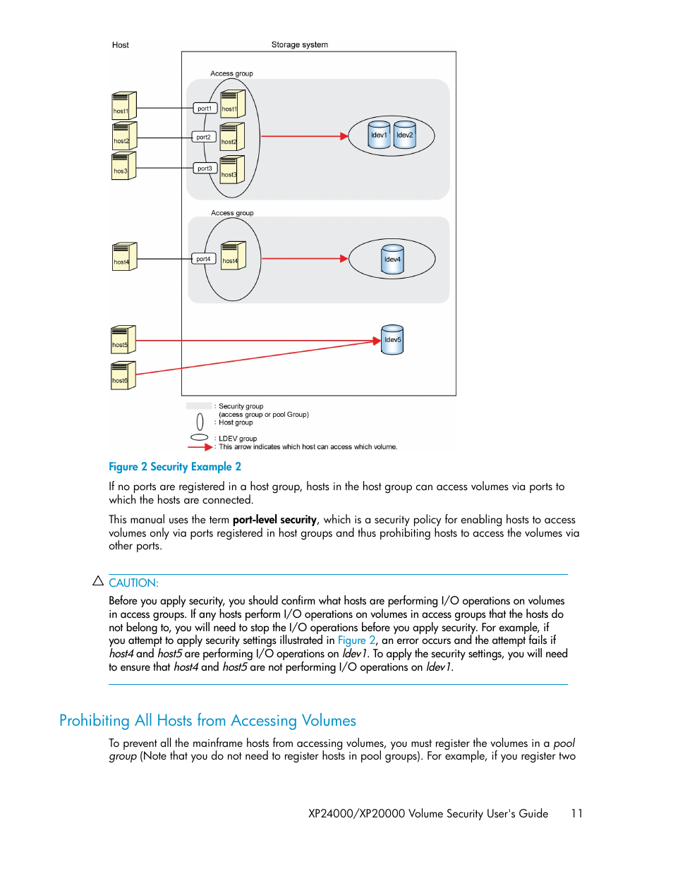 Prohibiting all hosts from accessing volumes, Security example 2 | HP STORAGEWORKS XP24000 User Manual | Page 11 / 76