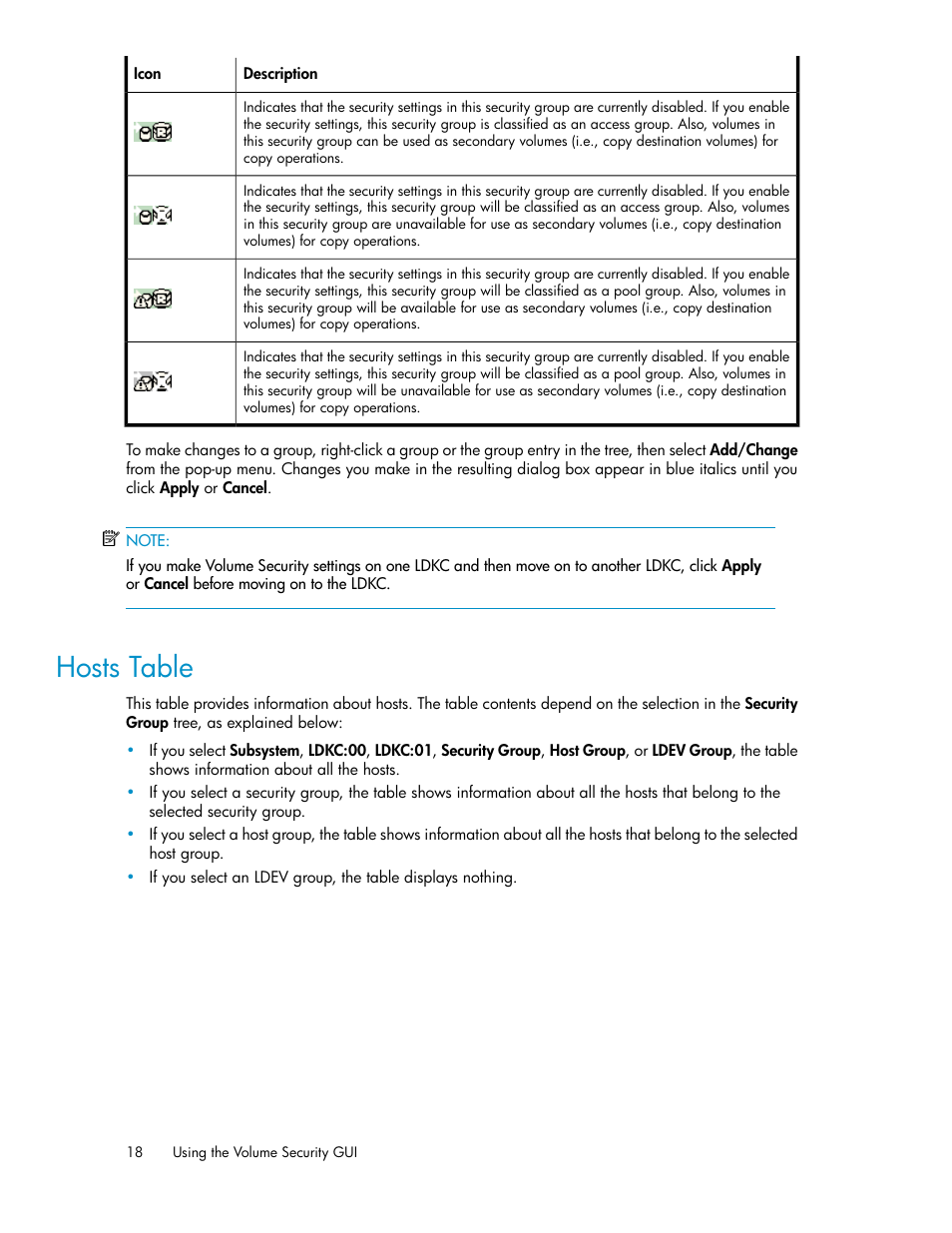 Hosts table | HP STORAGEWORKS XP24000 User Manual | Page 18 / 76