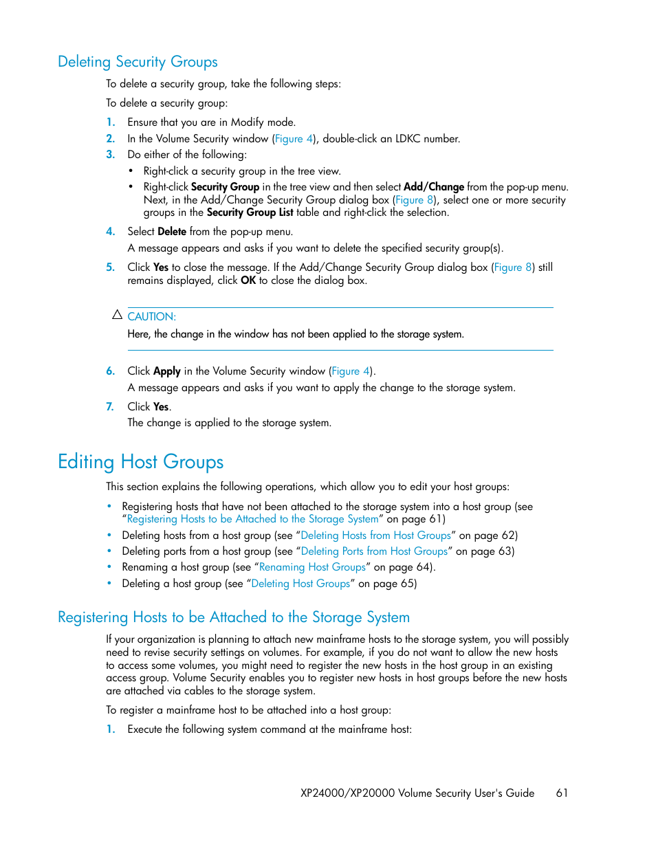 Deleting security groups, Editing host groups | HP STORAGEWORKS XP24000 User Manual | Page 61 / 76